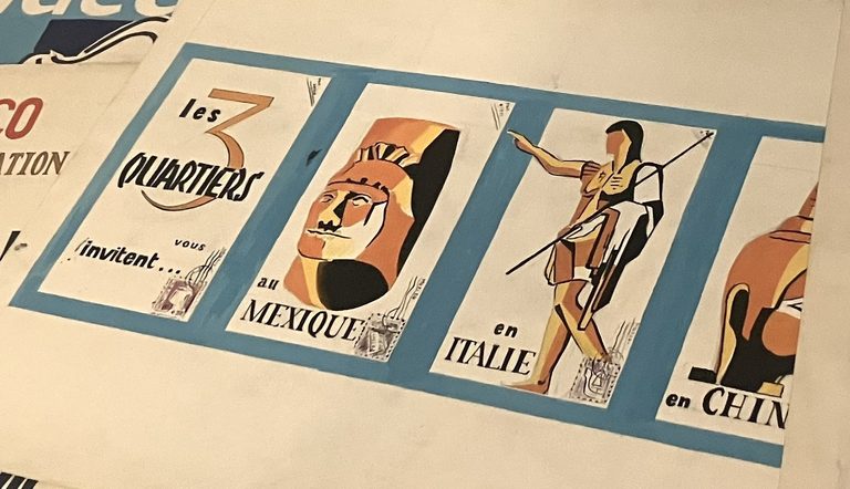 « Les 3 Quartiers vous invitent… », affiche originale, peinture sur papier et calligraphie manuelle