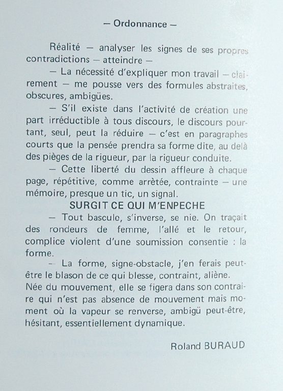 « Ordonnance », texte de Roland Buraud