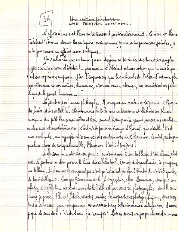 « Une peinture certaine », manuscrit de jeunesse